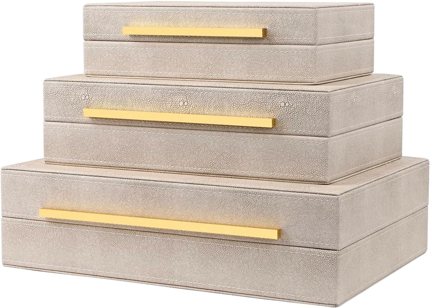 ZIKOUL Ivory Shagreen Box Set Of 3 Faux Leather Decorative Boxes, Large Modern Nesting Storage De... | Amazon (US)