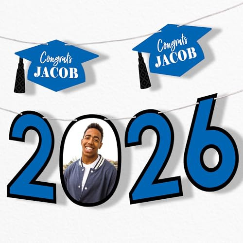 Big Dot of Happiness Blue 2026 Personalized Graduation Banner with Custom Photo & Name, Customized Class of 2026 Congrats Grad Party Decoration, DIY Letter Banner Garland | Amazon (US)