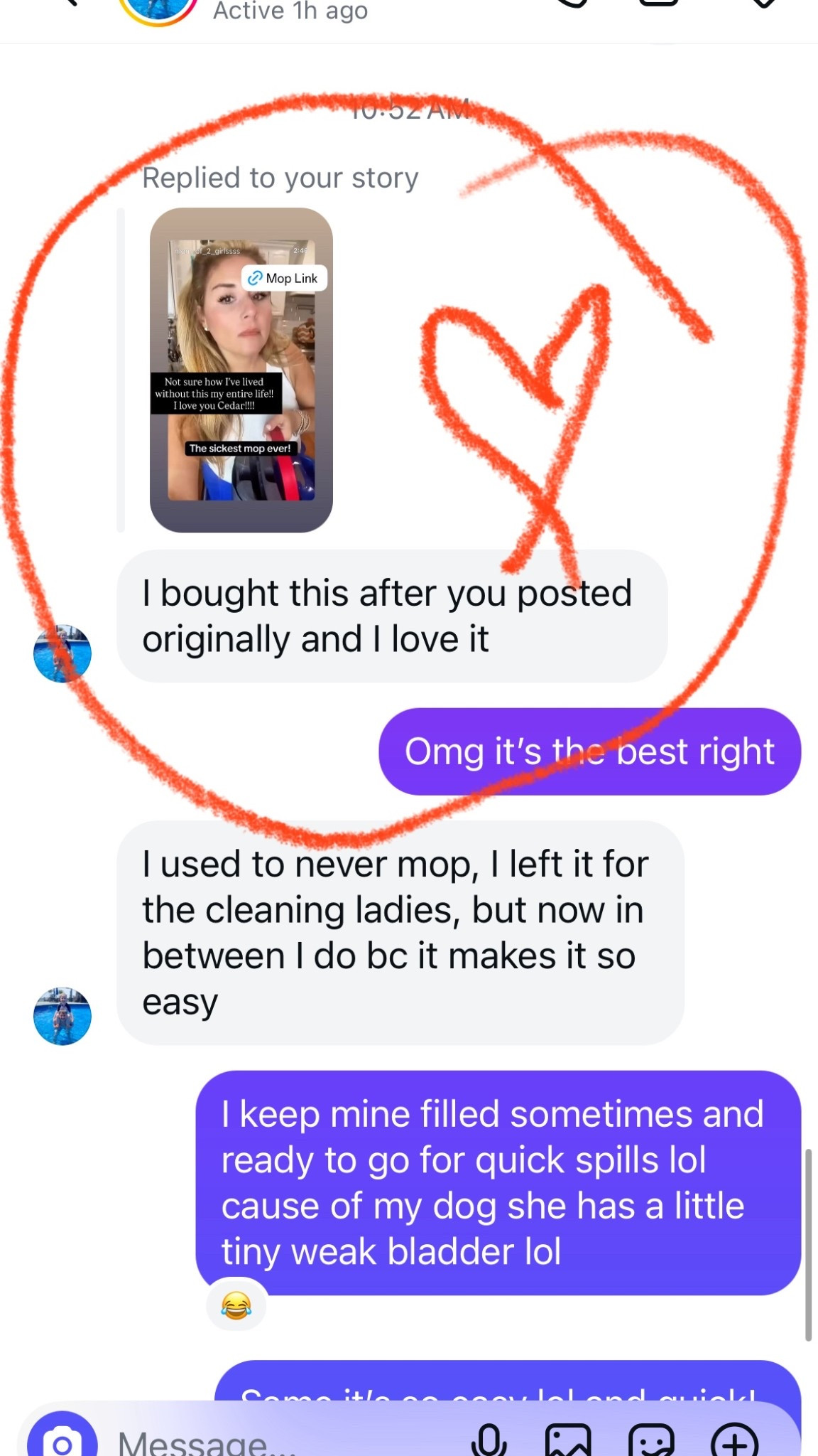 Messages like these make me so happy!  I love a share time!  I’m a mom and sadly I have to clean on the daily!  I have a cleaning lady sometimes but I still have to do the in between cleaning!  And this mop is the shit!!!!!!  

Get one u won’t regret it!!  Linked in bio!  

#cedarmop #amazonfinds #cleaninghacks #tiktokshop #giftguide 