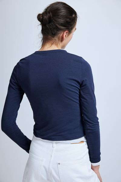 Long-sleeved Top - Long sleeve - Short - Navy blue - Ladies | H&M US | H&M (US + CA)