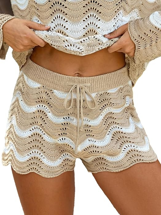CUPSHE Striped Casual Knit Cover Up Shorts for Women | Amazon (US)