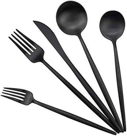 Gugrida Black Flatware, Royal 5 Piece Luxury Matte Finish 18/10 Stainless Steel Tableware Sets for 1 | Amazon (US)