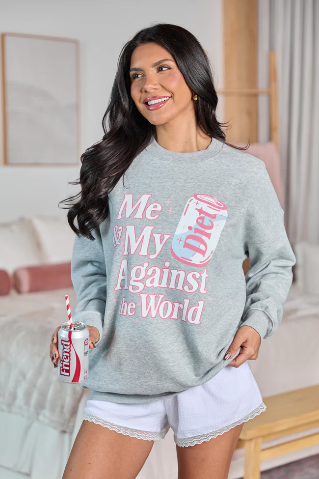 Me Against The World Light Grey Graphic Sweatshirt | Pink Lily