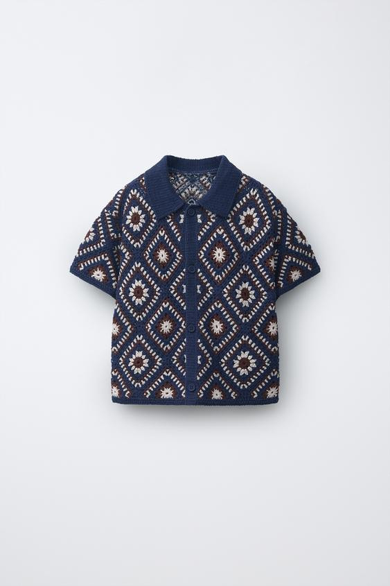 DIAMOND CROCHET KNIT SHIRT | Zara US