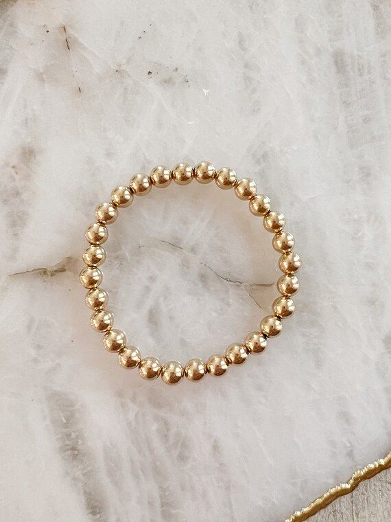 6mm 14k Gold Filled Beaded Bracelet | Etsy | Etsy (US)