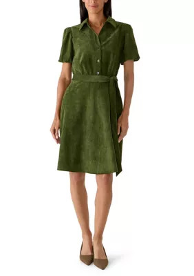 Women's Short Puff Sleeve Corduroy Shirtdress | Belk