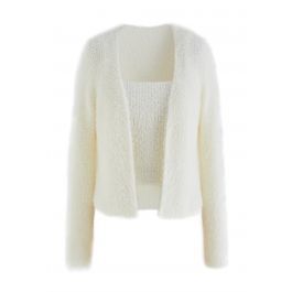 Extra Soft Fuzzy Knit Cami Top and Cardigan Set in Cream | Chicwish