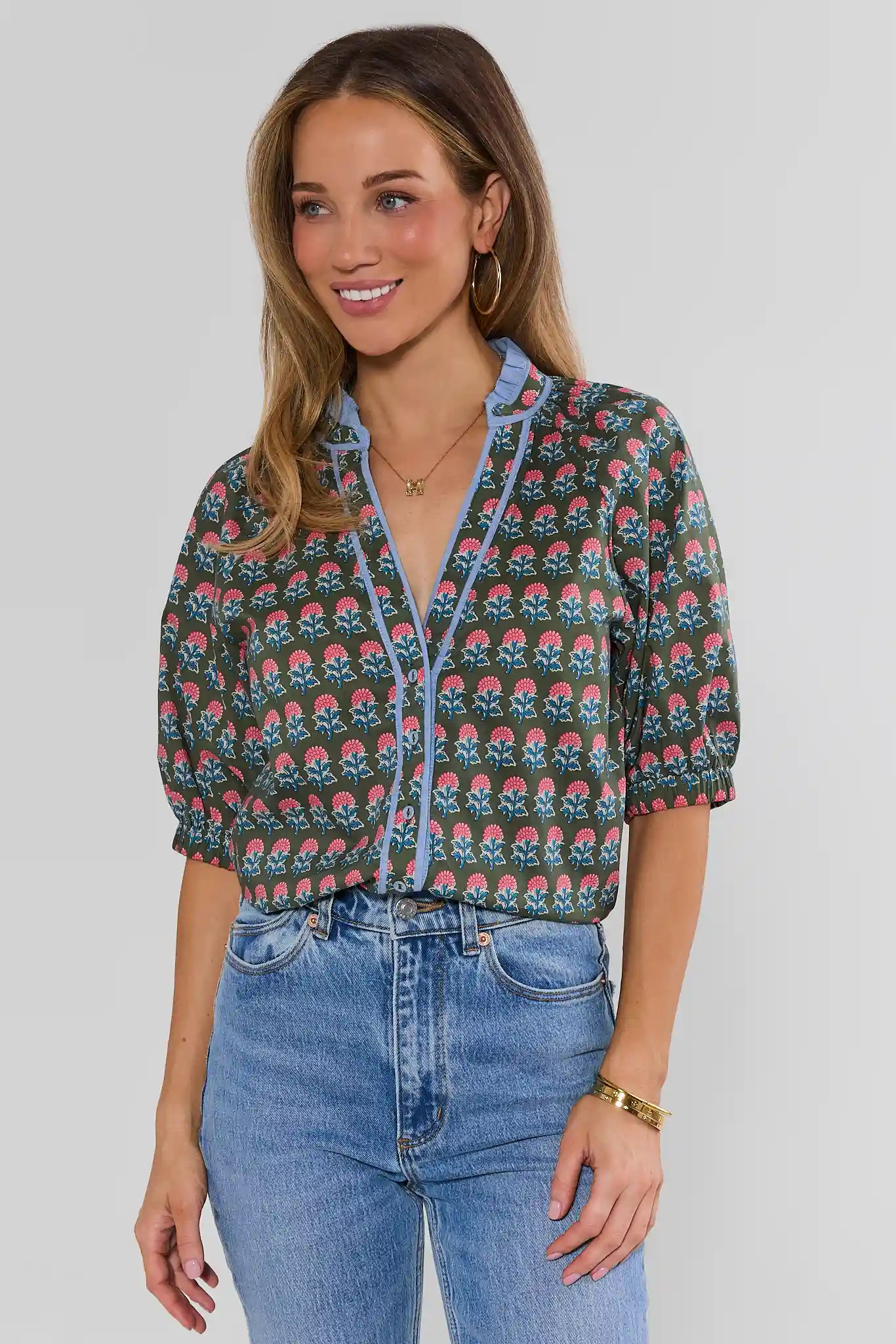 Liv Green Floral Print Top by THML | Avara