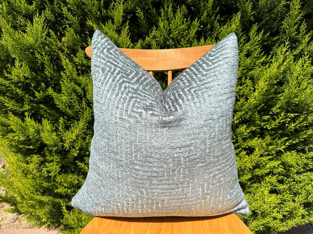 Light Blue & White Abstract Pillow Cover, Velvet Textured Euro Sham, Light Blue Geometric Lumbar ... | Etsy (US)