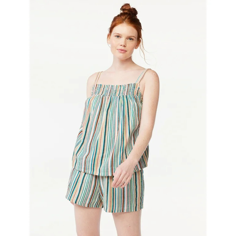Joyspun Women's Gauze Smocked Cami Top and Shorts Sleep Set, Sizes S to 3X | Walmart (US)