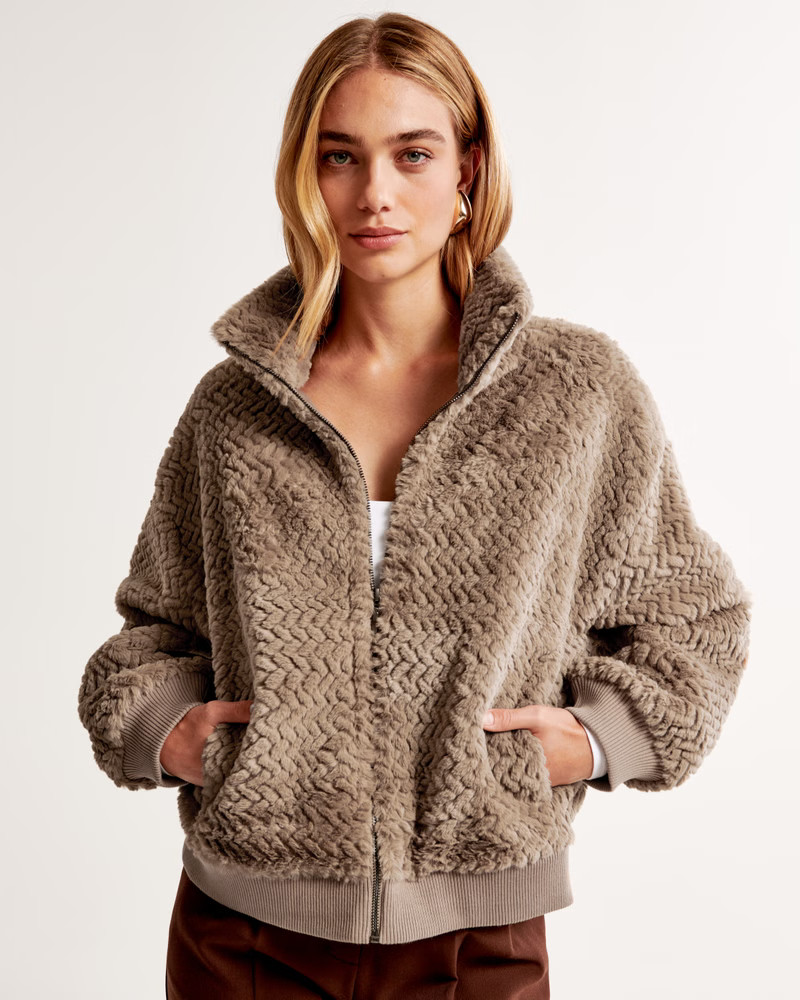 Women's Herringbone Bomber Jacket | Women's Tops | Abercrombie.com | Abercrombie & Fitch (US)