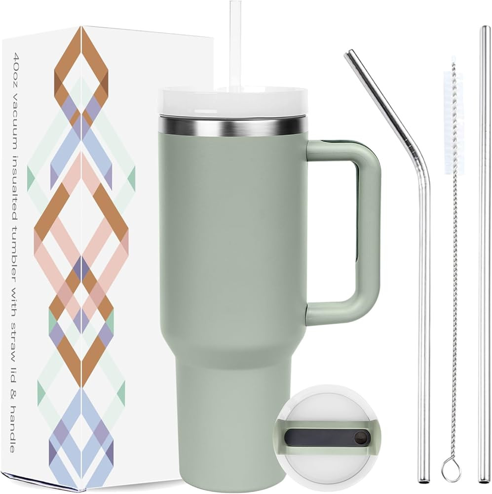 Serborni Tumbler With Handle and 3 Straws Lip 40 OZ, Simply Modern Stainless Steel Insulated Tumb... | Amazon (US)