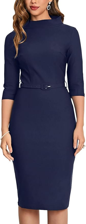 MUXXN Women's 1950s Vintage 3/4 Sleeve Elegant Collar Cocktail Evening Dress | Amazon (US)