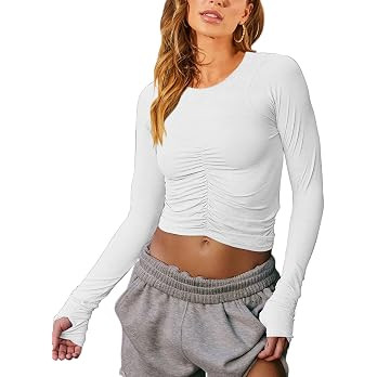 Vivitulip Women’s Long Sleeve Shirts Basic Fall Ruched Slim Fitted Crop Tops Tight Athletic Blo... | Amazon (US)