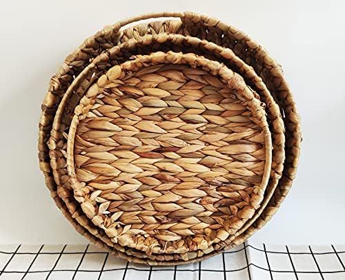 ZKZNsmart Set of 3 Grass Weaving Tray，Hand-Weaving Natural Water Hyacinth Storage Baskets,Wicke... | Amazon (US)
