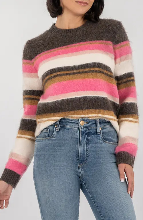 KUT from the Kloth Elvira Stripe Sweater in Brown/Pink at Nordstrom, Size X-Small | Nordstrom