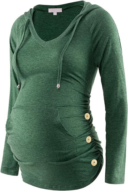 Bhome Maternity Hoodies Long Sleeve Sweatshirts Pregnancy Top Side Ruched Button Blouse | Amazon (US)