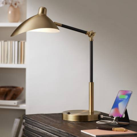 360 Lighting Colborne 28" Black Gold Mid-Century Modern USB Desk Lamp | Lamps Plus