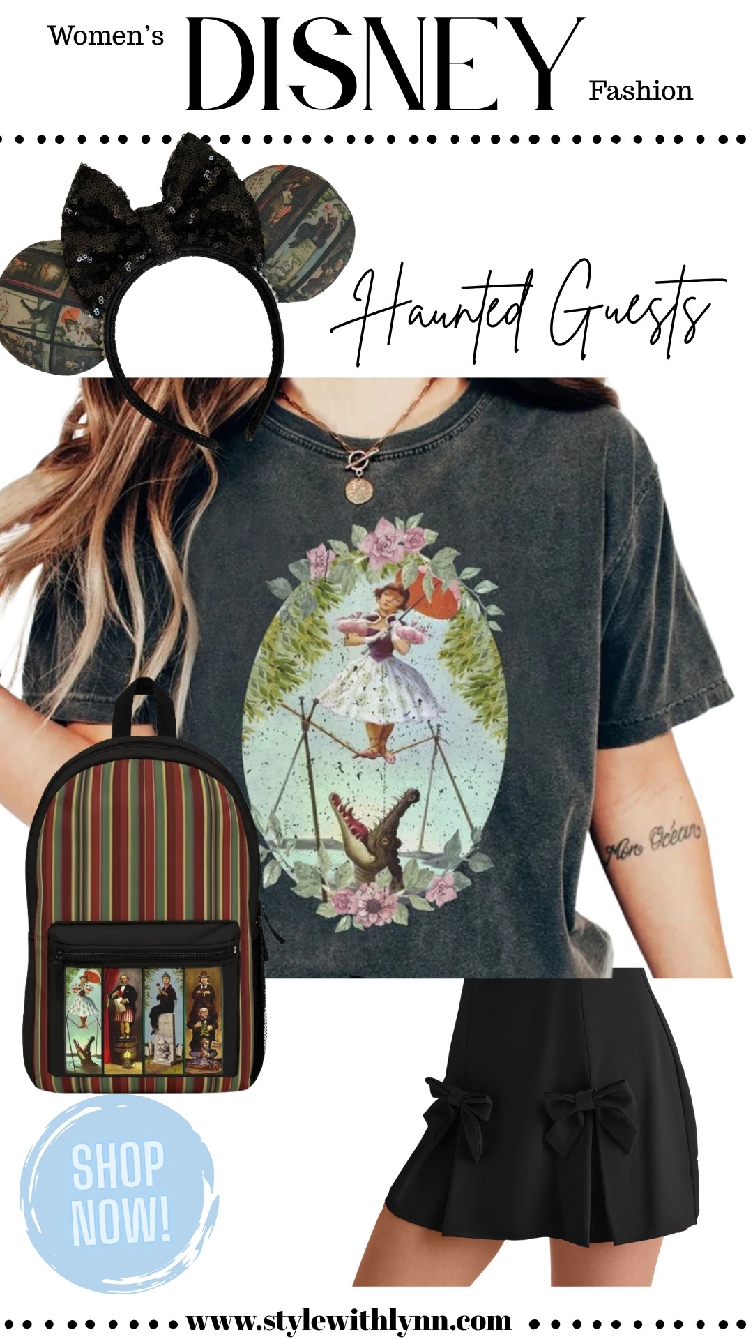 Foolish mortals, but make it fashion 👻 This Haunted Mansion-inspired look is giving eerie elegance — with the iconic Trapeze Lady tee, matching mouse ears, ghostly backpack, and a comfy Halara skort perfect for haunting the parks in style.

💜 Shop this spooky chic Disney outfit — perfect for Halloween at the parks or a ghostly girls’ day out!
#HauntedMansionStyle #DisneyHalloweenOutfit #TrapezeLadyLook #SpookySeasonFashion #DisneyParkStyle #LTKDisneyStyle #LTKHalloweenLook #HauntedMansionMerch #DisneyFallOutfits 

 