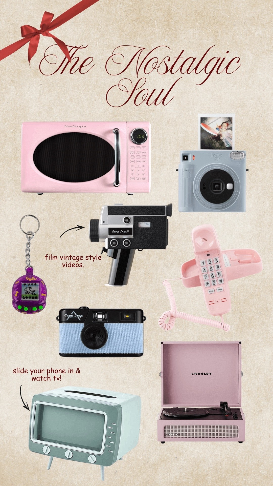 Gift guide for the nostalgic soul • vintage camera • vintage video camera • camp snap • pink microwave • pink phone • crosley

#LTKGiftGuide #LTKCyberWeek #LTKHoliday
