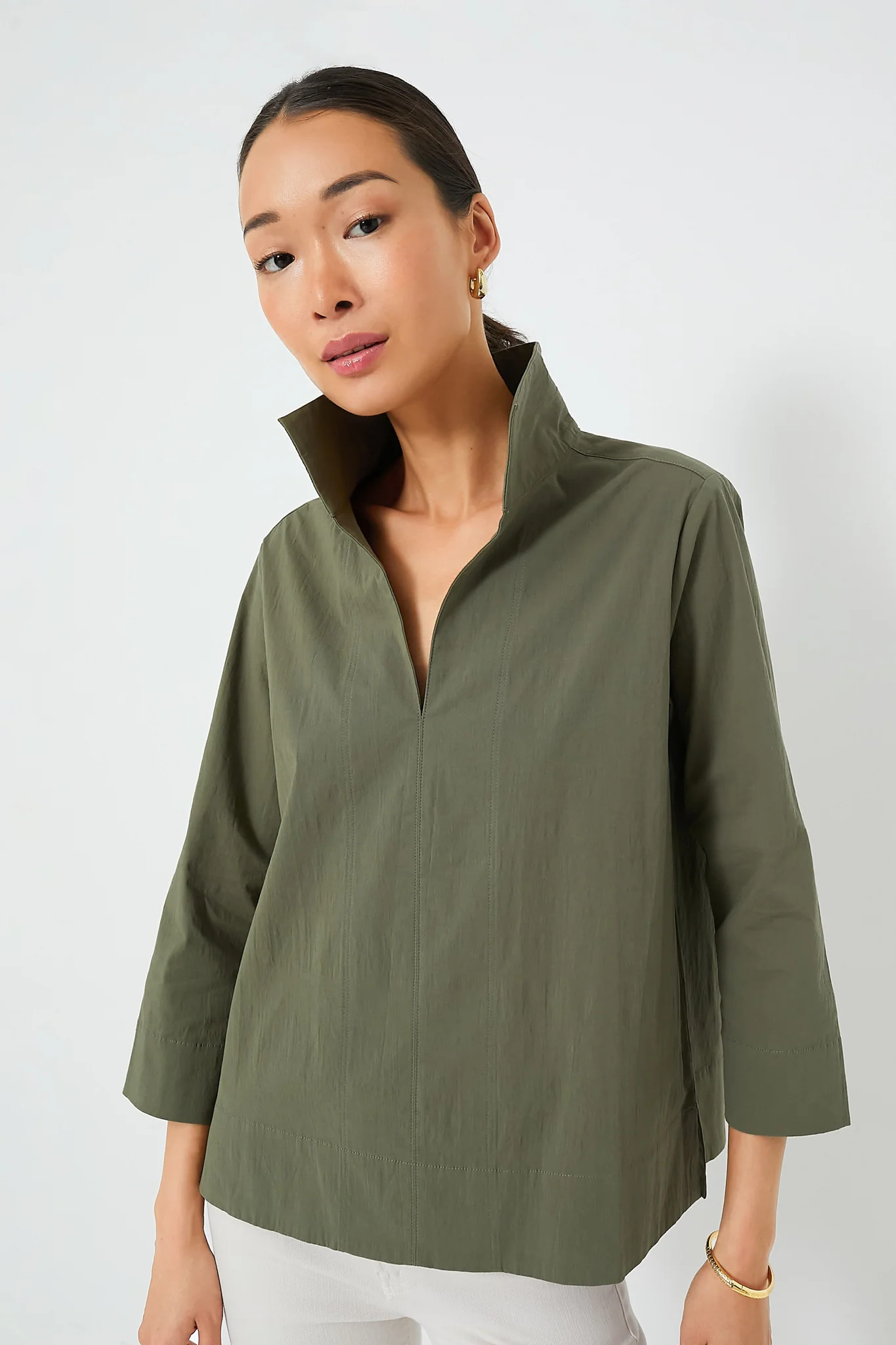 Olive Green Sullivan Stand Collar Blouse | Tuckernuck (US)