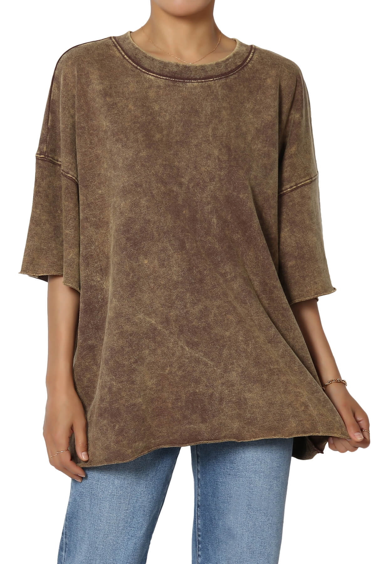 TheMogan Women's Oversized Acid Wash Short Sleeve T-Shirt Casual Comfort Vintage Lounge Top Mahog... | Walmart (US)