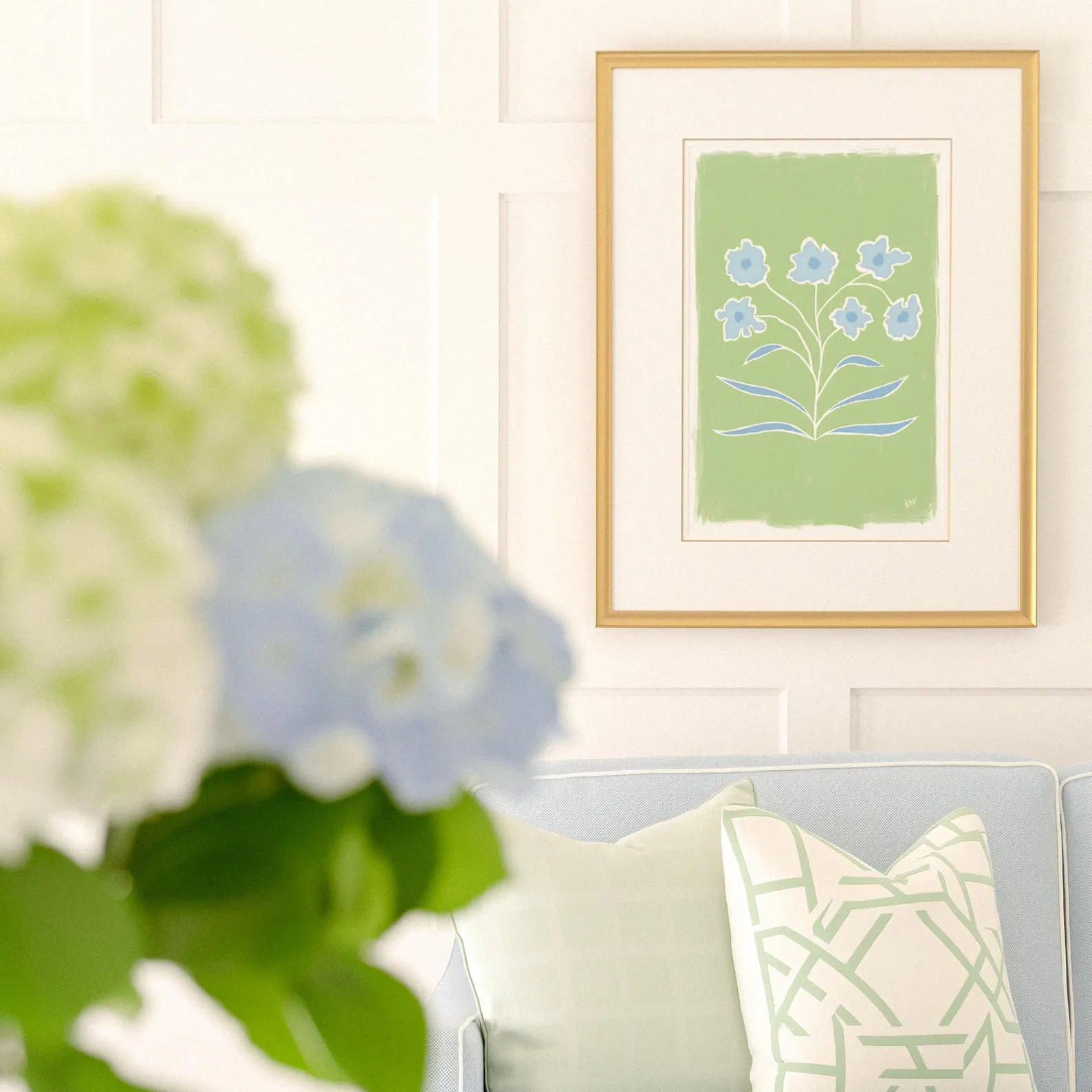 Blue & Green Floral Botanical Print | Grandmillennial Wall Decor | Modern Southern Art | Digital ... | Etsy (Global)
