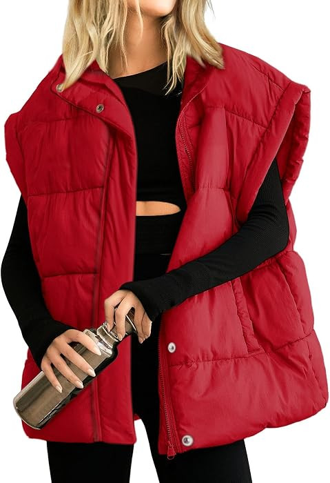 Women's Puffer Vest Stand Collar Zipper Sleeveless Jackets Winter Lightweight Vests Warm Padded J... | Amazon (US)