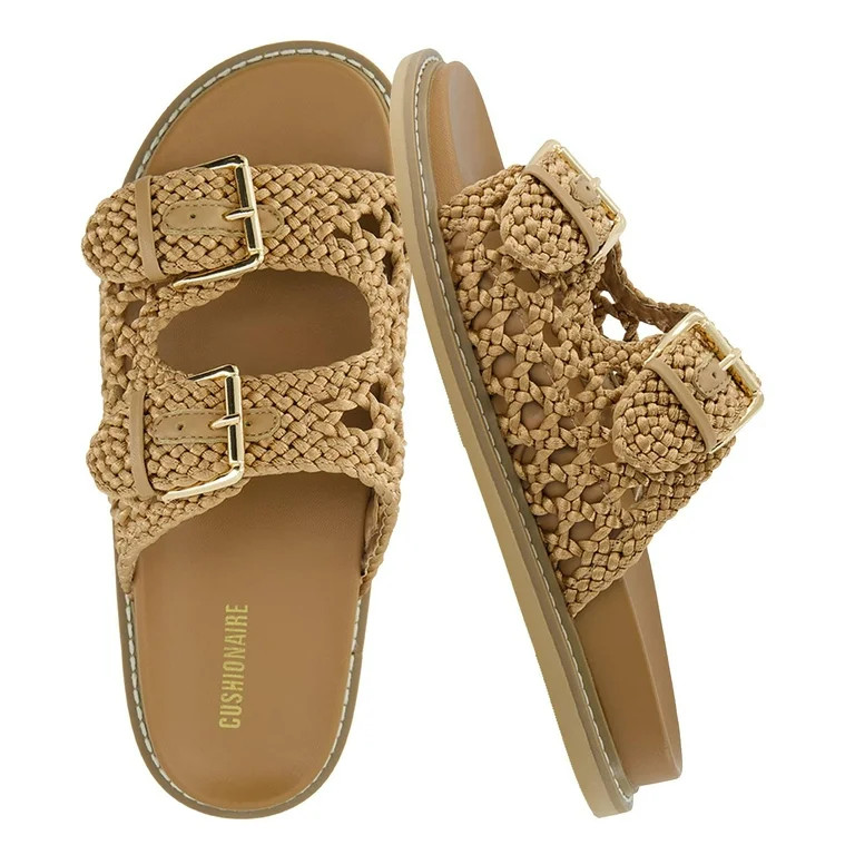 Cushionaire Weaver Summer Sandals for Women - Shiny Raffia Woven Slip On Womens Slides with Adjus... | Walmart (US)