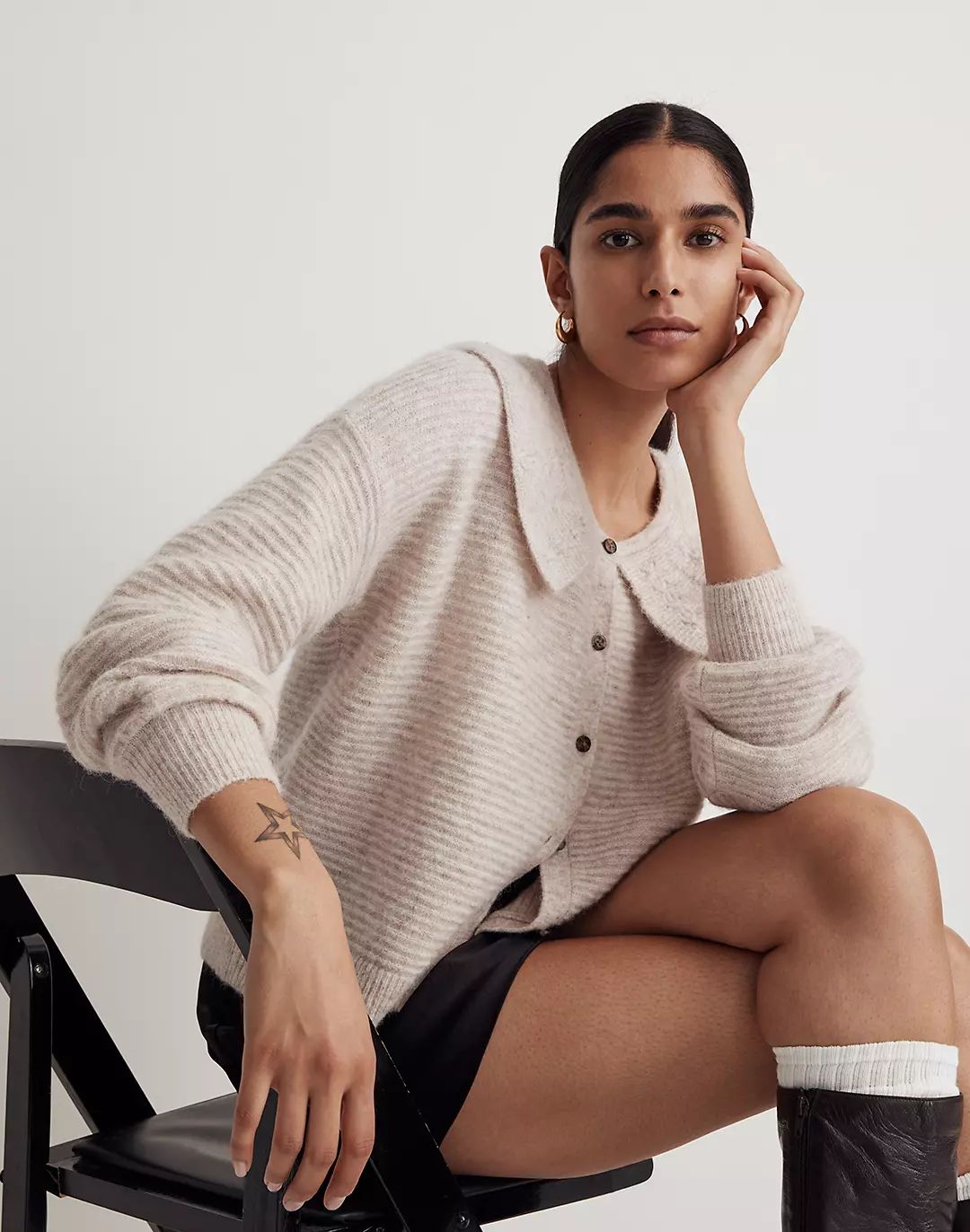 Pointelle-Collar Cardigan Sweater | Madewell