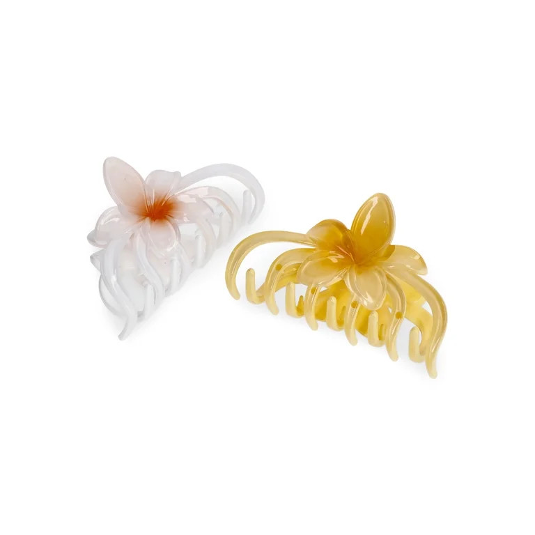 No Boundaries Flower Claw Clips, 2-Piece Set, White/Yellow | Walmart (US)