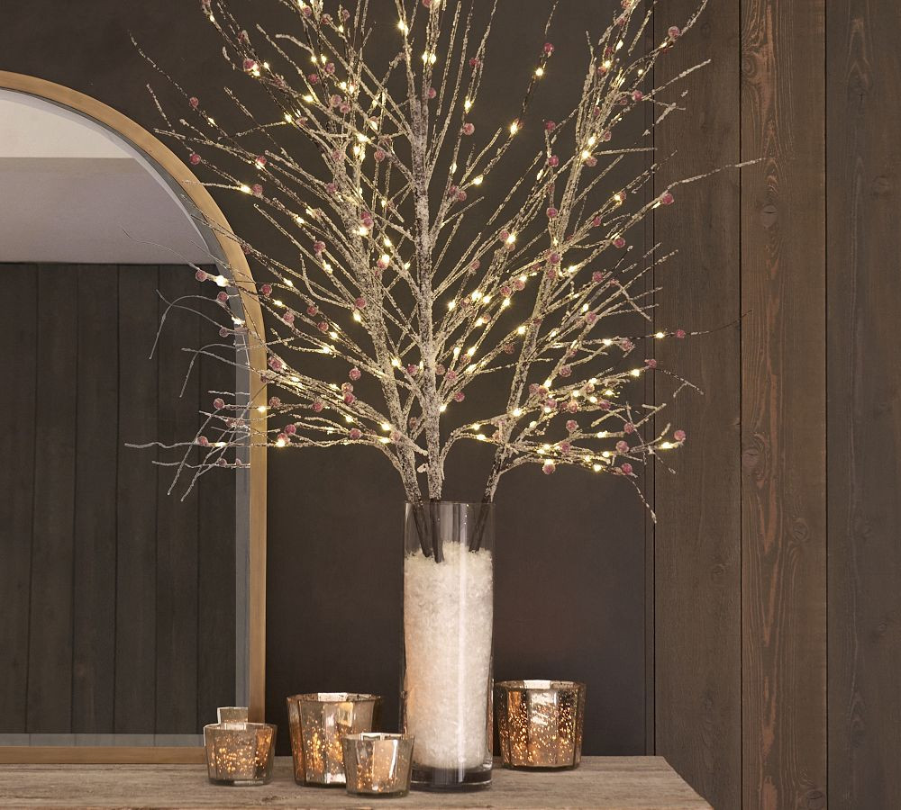 Lit Frosted Faux Berry Twig Branches - Set of 3 | Pottery Barn (US)