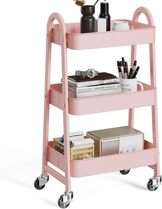 OLIXIS 3 Tier Utility Rolling Cart, Metal Mobile Storage Shelf with Lockable Caster Wheels, Organ... | Amazon (US)
