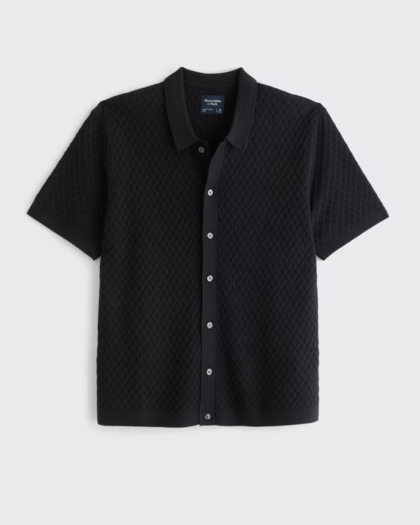 Men's Diamond Stitch Button-Through Sweater Polo | Men's Tops | Abercrombie.com | Abercrombie & Fitch (US)