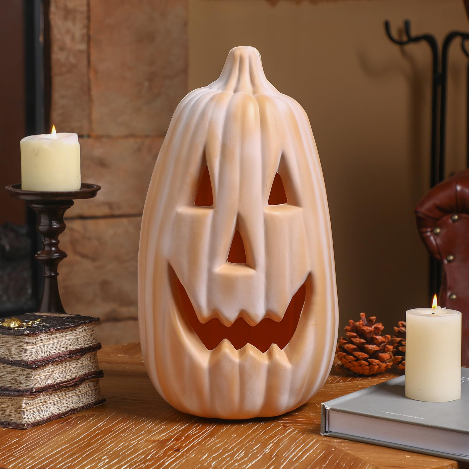 13.4 Inch Faux Terracotta Pumpkin Decoration Large Plastic Jack O' Lantern Reusable Carved Pumpki... | Amazon (US)