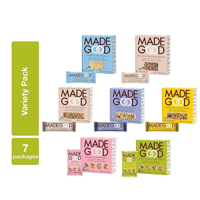 MadeGood Healthy Snacks Variety Pack - 7 Box Mix of Granola Bars, Granola Mini Snack Packs, Crisp... | Amazon (US)