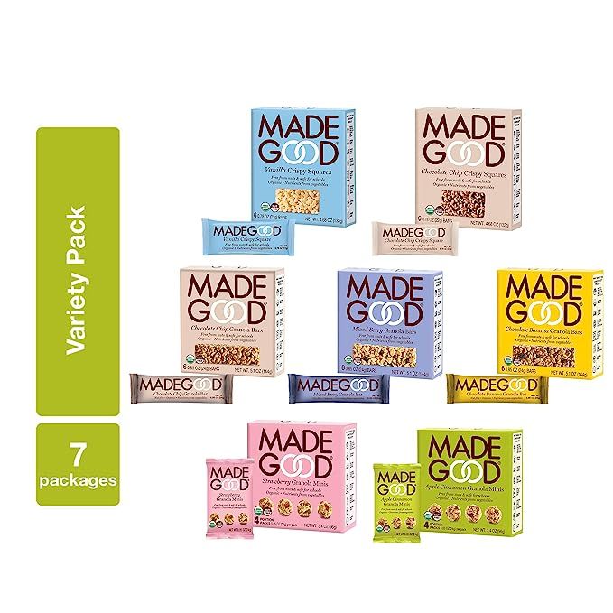 MadeGood Healthy Snacks Variety Pack - 7 Box Mix of Granola Bars, Granola Mini Snack Packs, Crisp... | Amazon (US)