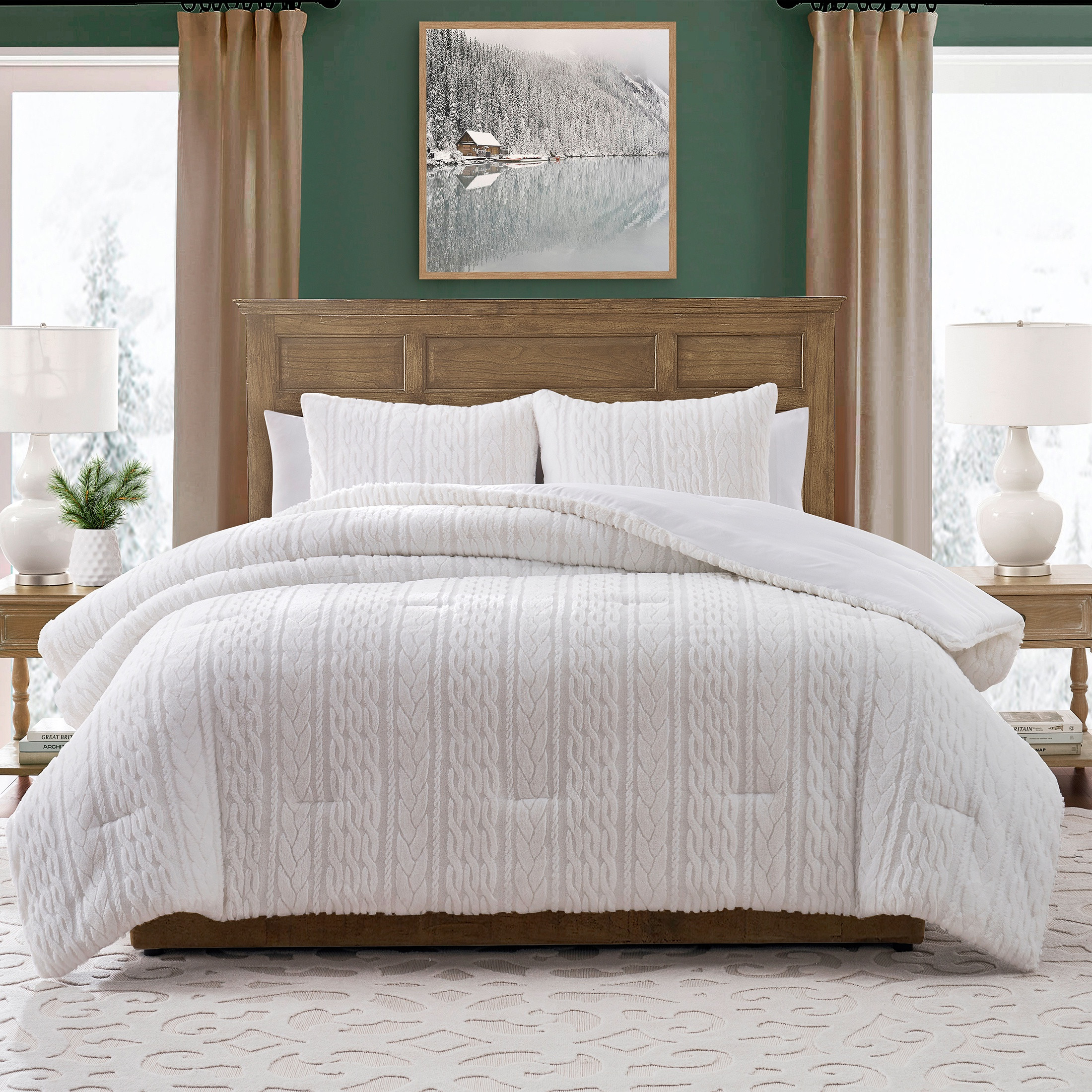 My Texas House Anabel Carved Fur 3-Piece White Faux Rabbit Fur Comforter Set, Full/Queen | Walmart (US)