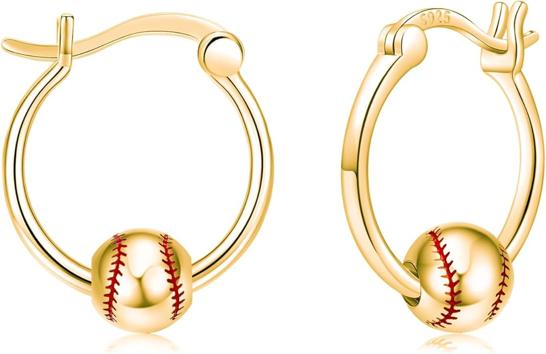 Baseball/Football/Basketball/Volleyball Earrings 925 Sterling Silver Hoop Earrings Hypoallergenic... | Amazon (US)