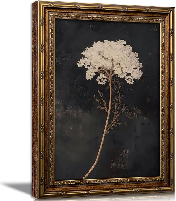 Vintage Gold Framed Floral Wall Art Dark Moody Flower Botonical Canvas Painting Picture Wall Deco... | Amazon (US)