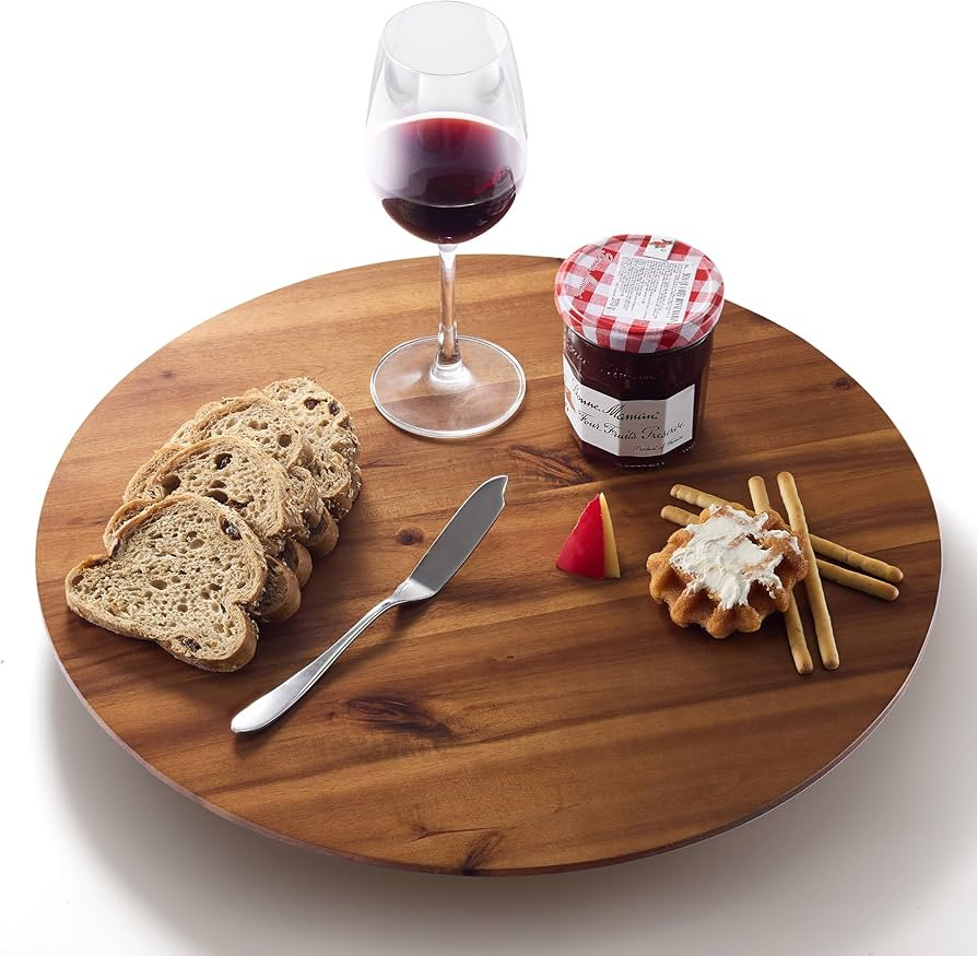 18" Acacia Wood Lazy Susan for Table Top - Wooden Turntable Serving Tray for Charcuterie Boards C... | Amazon (US)