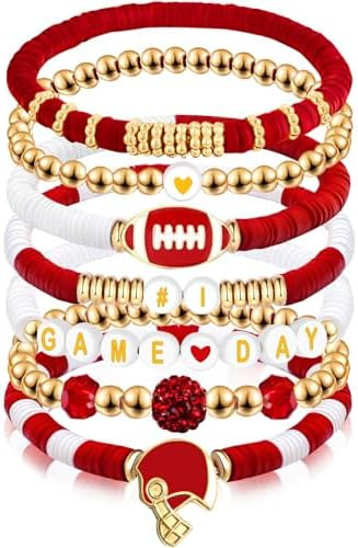 Game Day #1 Bracelet Football Charm Beaded Stretch Bracelet Sports Jewelry for Football Dads Moms... | Amazon (US)