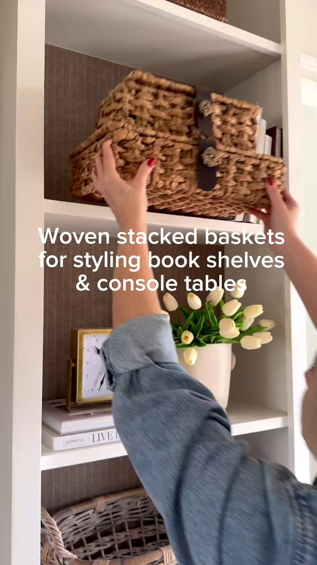 These woven stacked boxes are so affordable and really make a statement on a bookshelf or console table! 

#LTKHome