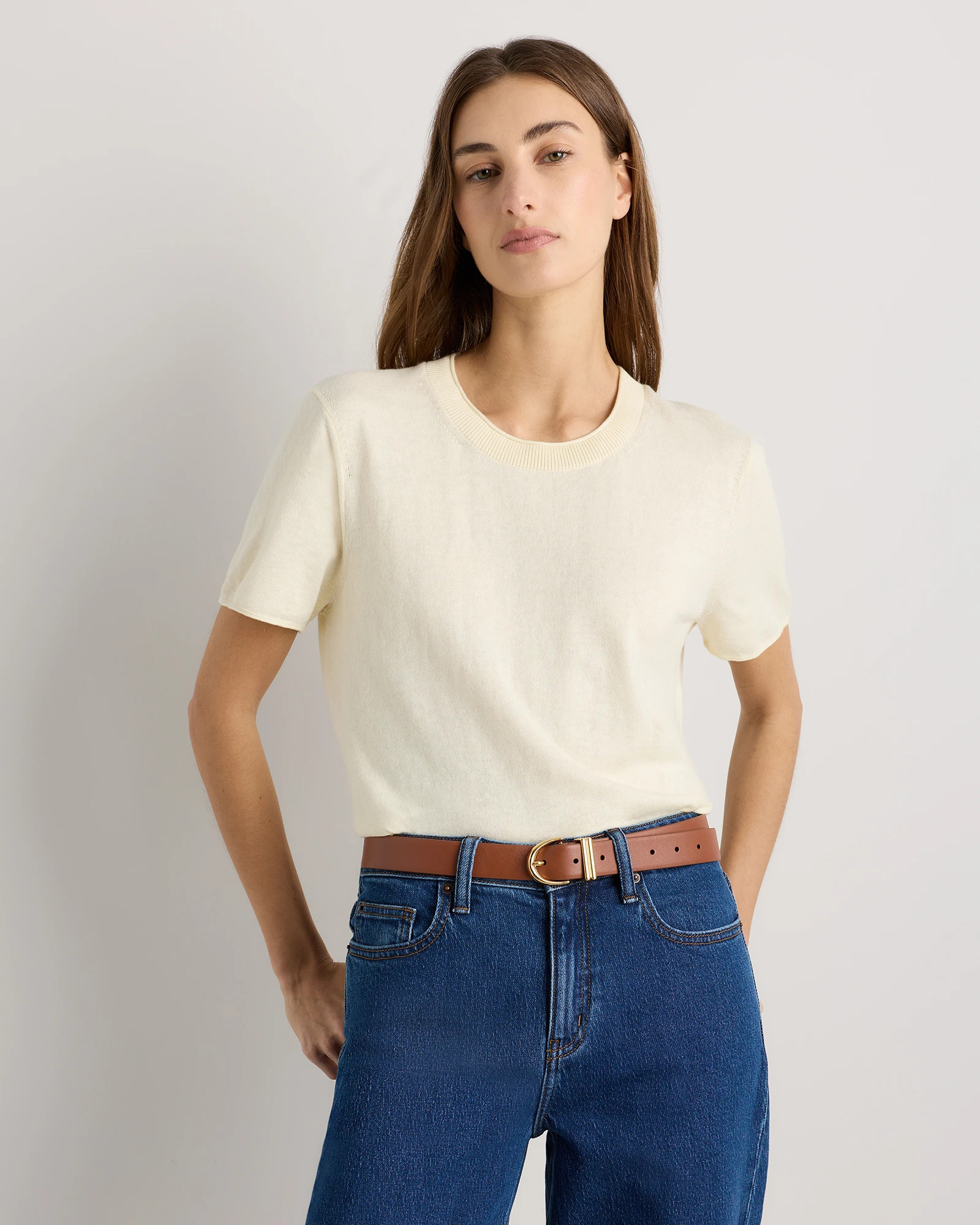 Lightweight Cotton Cashmere Relaxed Sweater Tee | Quince