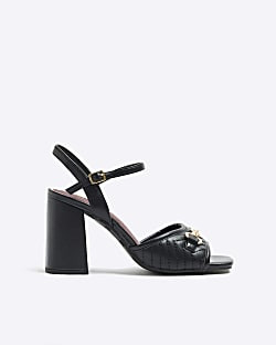 Black chain block heel sandals | River Island (UK & IE)