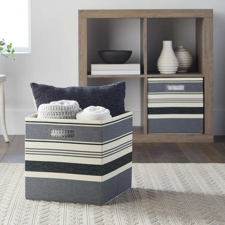Better Homes & Gardens 12.75" Fabric Cube Storage Bin, Black Stripe - Walmart.com | Walmart (US)