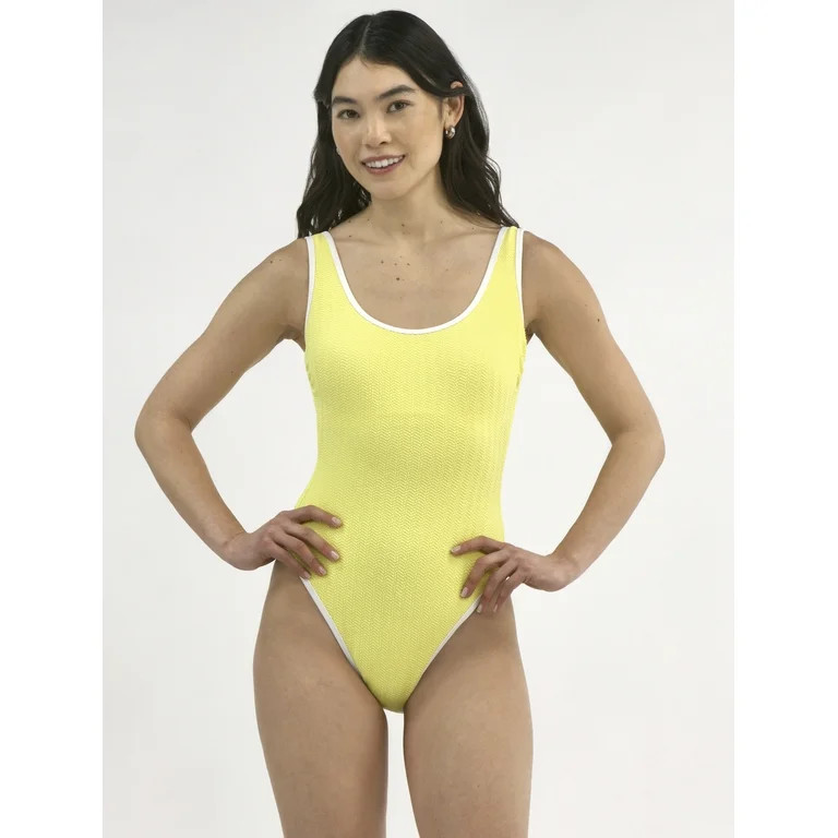 No Boundaries Women's Herringbone Crinkle One Piece Swimsuit, Sizes XXS-XXL - Walmart.com | Walmart (US)
