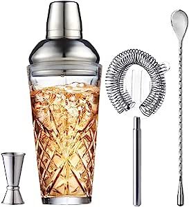 Crystal Cocktail Shaker and Accessories – Luxurious Bartender Kit with Cocktail Mixing Shaker, ... | Amazon (US)