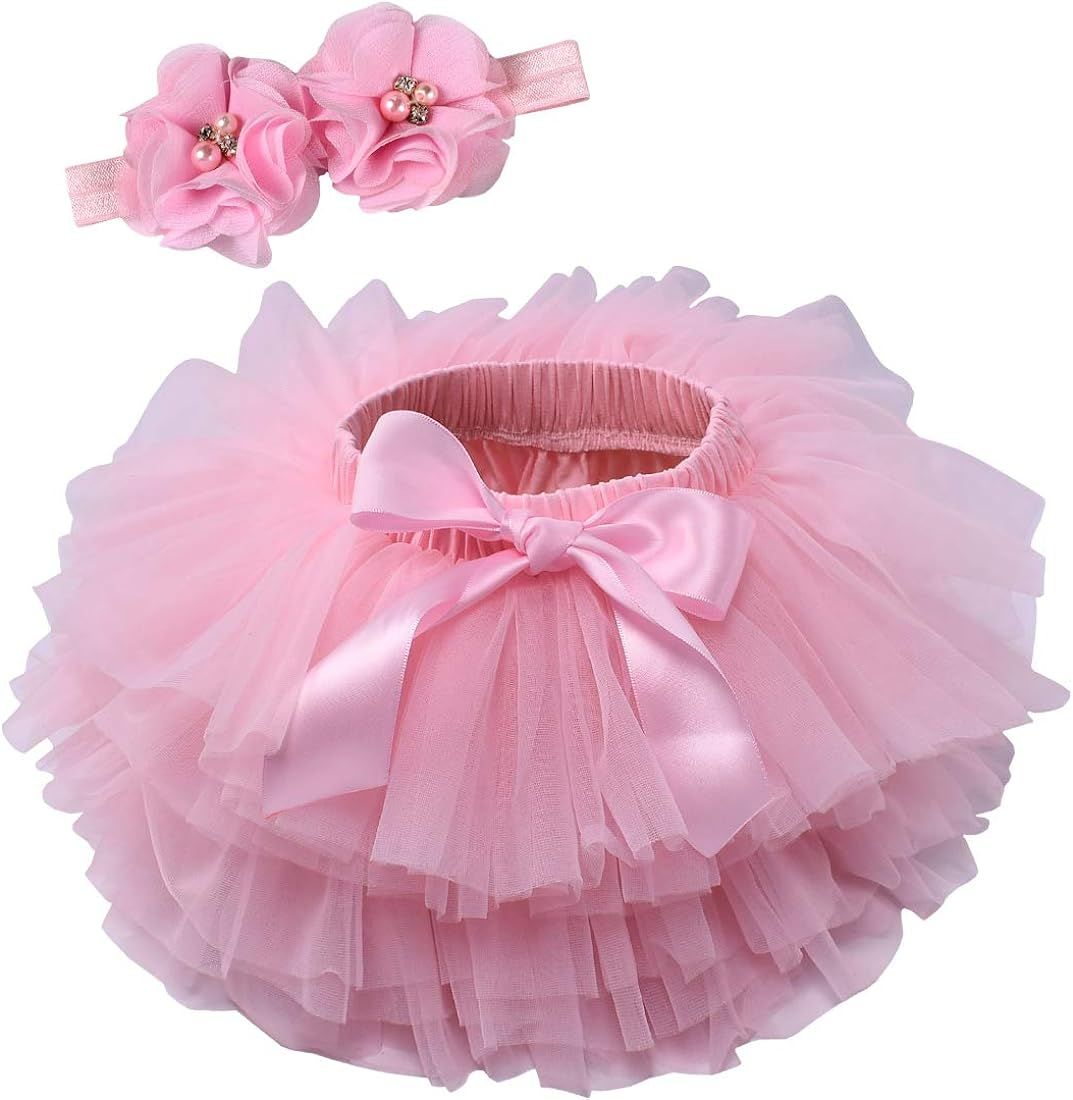 Toddle Tutu Skirt for Baby Girl with Diaper Cover, Soft Baby Tutu Dress 0-6months with Flower Hea... | Amazon (US)