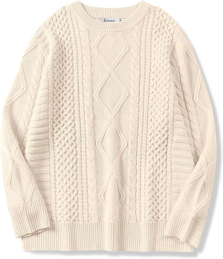 ANRABESS Sweaters for Women Oversized Cable Knit Fall Long Sleeve Crewneck Casual Pullover Sweate... | Amazon (US)